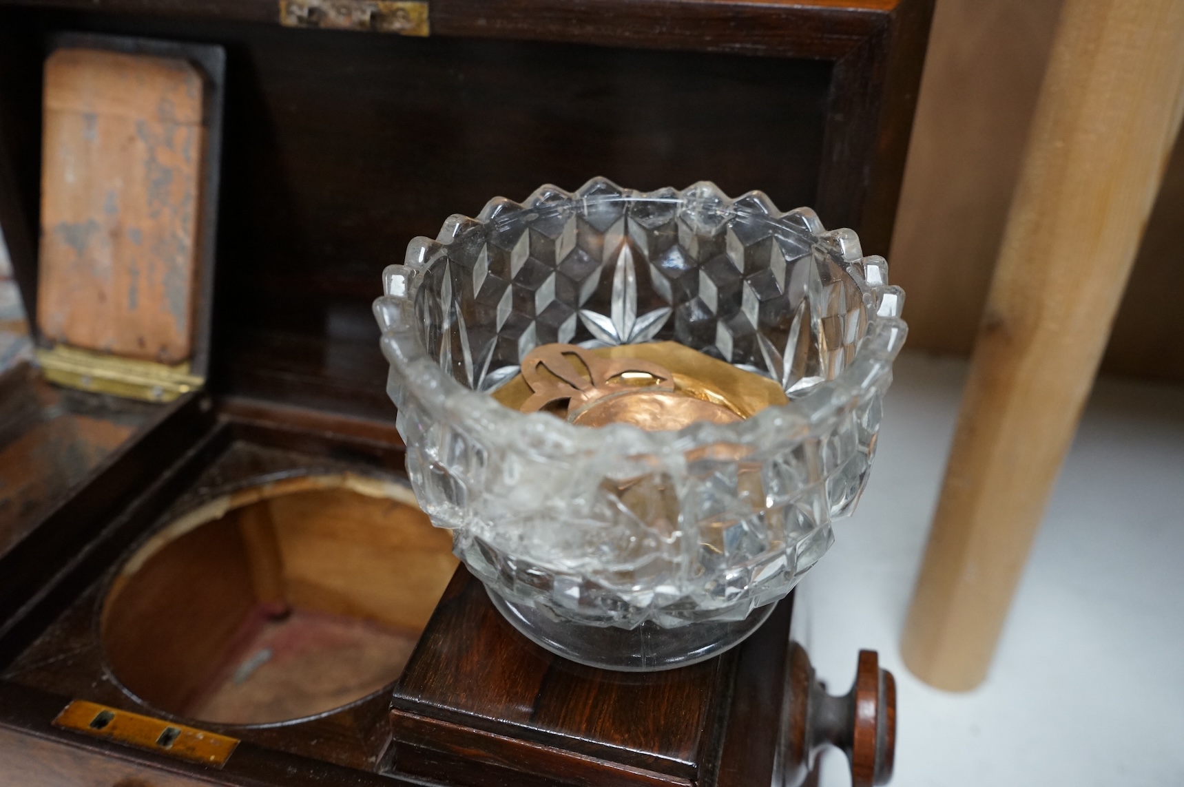 An early 19th century rosewood sarcophagus tea caddy, 39cm wide